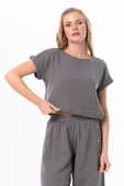 Kısa Kol İzel Yazlık Müslin Bluz Gri Gri S Gri - 1