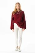 Uzun Kol Şile Bezi Gökkuşağı Nakış Detaylı Yazlık Bluz Bordo Brd S Bordo - 6