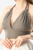 Göcek Bağlama Detaylı Yazlık Müslin Büstiyer Gri Gri L Gri thumbnail 3