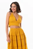 Göcek Bağlama Detaylı Yazlık Müslin Büstiyer Hardal Hrd XL Hardal thumbnail 4