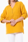 Uzun Kol Asu Yazlık Müslin Bluz Hardal Hrd 2XL-3XL Hardal thumbnail 3