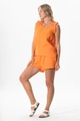 Kolsuz Fırfır Detaylı Duru Oval Yaka Müslin Yazlık Bluz Turuncu Trnc L Turuncu - 5