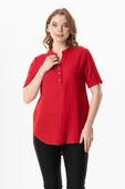Kısa Kol Gülgün V Yaka Müslin Yazlık Bluz Kırmızı Krmz 2XL-3XL Kırmızı thumbnail 1