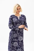 Uzun Kol Büyük Beden Şile Bezi Baskılı Uzun Yazlık Elbise Çınar Desen Mor Mor 4XL Mor - 3