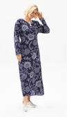 Uzun Kol Büyük Beden Şile Bezi Baskılı Uzun Yazlık Elbise Çınar Desen Mor Mor 4XL Mor - 4