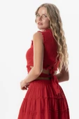 Kolsuz Deren Bel Bağlamalı Yazlık Müslin Bluz Kırmızı Krmz XS Kırmızı - 4