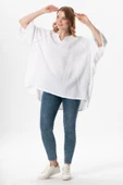 Yarım Kol Nadya V Yaka Müslin Yazlık Bluz Beyaz Byz thumbnail 5