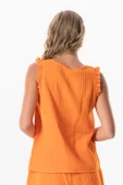 Kolsuz Fırfır Detaylı Duru Oval Yaka Müslin Yazlık Bluz Turuncu Trnc XS Turuncu thumbnail 2