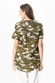 Kısa Kol Şile Bezi Seda V Yaka Kamuflaj Yazlık Bluz Yeşil Ysl 3XL Yeşil thumbnail 2