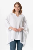Yarım Kol Nadya V Yaka Müslin Yazlık Bluz Beyaz Byz thumbnail 1