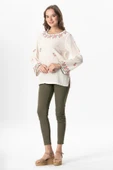 Uzun Kol Şile Bezi Kiraz Nakış İşlemeli Yazlık Bluz Krem Krm L/XL Krem thumbnail 5