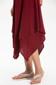 Kolsuz Şile Bezi Üçgen Katlı Midi Boy Yazlık Elbise Bordo Brd L Bordo thumbnail 4