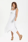 Kolsuz Şile Bezi Üçgen Katlı Midi Boy Yazlık Elbise Beyaz Byz XL Beyaz thumbnail 4