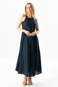 Askılı Şile Bezi Sima Uzun Yazlık Elbise Lacivert Lcvt S Lacivert thumbnail 5
