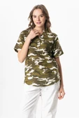 Kısa Kol Şile Bezi Seda V Yaka Kamuflaj Yazlık Bluz Yeşil Ysl XL Yeşil thumbnail 1