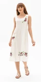 Kolsuz Şile Bezi Burçak Midi Boy Yazlık Elbise Krem Krm XL Krem thumbnail 5