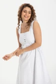 Kolsuz Şile Bezi Üçgen Katlı Midi Boy Yazlık Elbise Beyaz Byz XL Beyaz thumbnail 3