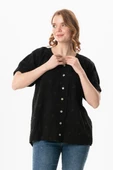 Kısa Kol V Yaka Venüs Düğmeli Müslin Yazlık Bluz Siyah Syh 4XL/5XL Siyah thumbnail 1