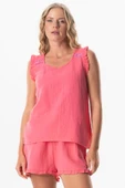 Kolsuz Fırfır Detaylı Duru Oval Yaka Müslin Yazlık Bluz Pembe Pmb M Pembe thumbnail 1
