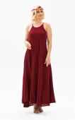 Askılı Şile Bezi Sima Uzun Yazlık Elbise Bordo Brd M Bordo thumbnail 4
