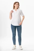 Kısa Kol Gülgün V Yaka Müslin Yazlık Bluz Beyaz Byz 2XL-3XL Beyaz thumbnail 6