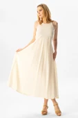 Askılı Şile Bezi Sima Uzun Yazlık Elbise Krem Krm L Krem thumbnail 5