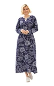 Uzun Kol Büyük Beden Şile Bezi Baskılı Uzun Yazlık Elbise Çınar Desen Mor Mor 4XL Mor - 6