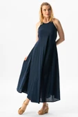 Askılı Şile Bezi Sima Uzun Yazlık Elbise Lacivert Lcvt L Lacivert thumbnail 4
