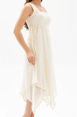 Kolsuz Şile Bezi Üçgen Katlı Midi Boy Yazlık Elbise Krem Krm XL Krem thumbnail 3