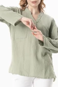 Uzun Kol Asu Yazlık Müslin Bluz Zeytin Yeşili Zytnysl L/XL Zeytin Yeşili thumbnail 4