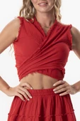 Kolsuz Deren Bel Bağlamalı Yazlık Müslin Bluz Kırmızı Krmz L Kırmızı thumbnail 3