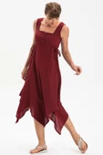 Kolsuz Şile Bezi Üçgen Katlı Midi Boy Yazlık Elbise Bordo Brd XL Bordo thumbnail 5