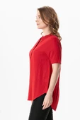 Kısa Kol Gülgün V Yaka Müslin Yazlık Bluz Kırmızı Krmz 2XL-3XL Kırmızı thumbnail 4