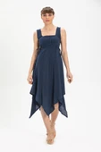 Kolsuz Şile Bezi Üçgen Katlı Midi Boy Yazlık Elbise Lacivert Lcvt L Lacivert thumbnail 1