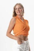 Kolsuz Deren Bel Bağlamalı Yazlık Müslin Bluz Turuncu Trnc XS Turuncu - 4