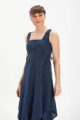 Kolsuz Şile Bezi Üçgen Katlı Midi Boy Yazlık Elbise Lacivert Lcvt XL Lacivert thumbnail 3