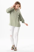 Uzun Kol Asu Yazlık Müslin Bluz Zeytin Yeşili Zytnysl L/XL Zeytin Yeşili thumbnail 5
