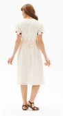 Kısa Kol Şile Bezi Melek Midi Boy Yazlık Otantik Elbise Krem Krm 2XL Krem thumbnail 3
