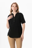 Kısa Kol Gülgün V Yaka Müslin Yazlık Bluz Siyah Syh 2XL-3XL Siyah thumbnail 1