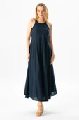 Askılı Şile Bezi Sima Uzun Yazlık Elbise Lacivert Lcvt L Lacivert thumbnail 1