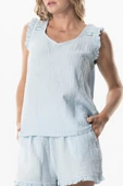 Kolsuz Fırfır Detaylı Duru Oval Yaka Müslin Yazlık Bluz Buz Mavi Bmv S Buz Mavi - 3