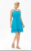 Askılı Şile Bezi Örgülü Mini Yazlık Elbise Turkuaz Trkz XL Turkuaz thumbnail 1