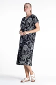 Kısa Kol Şile Bezi Baskılı Uzun Yazlık Elbise Çınar Desen Siyah Syh XL Siyah thumbnail 5