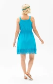 Askılı Şile Bezi Örgülü Mini Yazlık Elbise Turkuaz Trkz S Turkuaz thumbnail 2