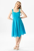 Kolsuz Vual Emel Kısa Yazlık Elbise Turkuaz Trkz M Turkuaz thumbnail 5