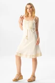Askılı Şile Bezi Eda Kısa Yazlık Elbise Krem Krm L Krem thumbnail 1
