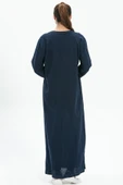 Uzun Kol Şile Bezi Simli Kaftan Midi Boy Yazlık Elbise Lacivert Lcvt 3XL Lacivert thumbnail 2