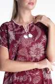Kısa Kol Şile Bezi Baskılı Uzun Yazlık Elbise Çınar Desen Bordo Brd L Bordo thumbnail 3