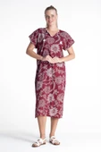 Kısa Kol Şile Bezi Baskılı Uzun Yazlık Elbise Çınar Desen Bordo Brd L Bordo thumbnail 1