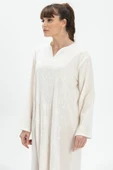 Uzun Kol Şile Bezi Simli Kaftan Midi Boy Yazlık Elbise Krem Krm L Krem thumbnail 3